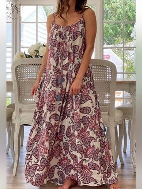 Sugared + Bronzed Boho Paisley Maxi Dress in Cream and Pink- XL